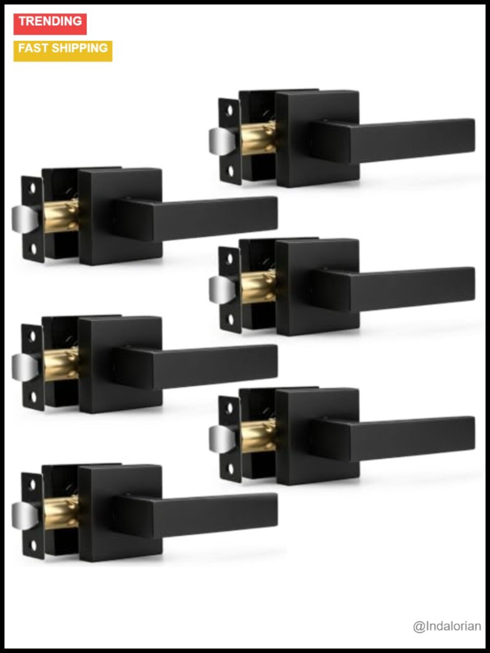 Probrico Matte Black Door Handles ANSI Grade 3 Zinc Alloy Passage Lever 6 Pack